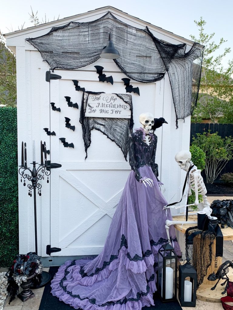Halloween Skeleton Witch's Party Photo Op Wedding Dress Stained Black